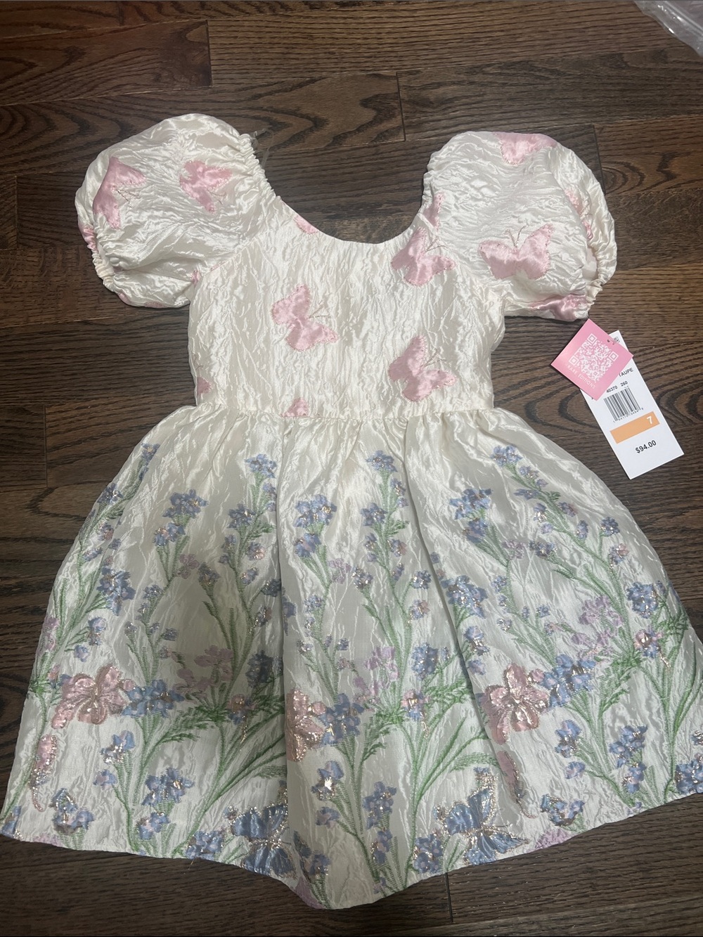 Rare Editions Cream Floral Butterfly Puff-Sleeve Girls Party Dress